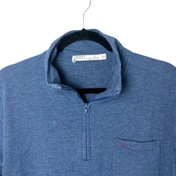 Criquet Cotton Blend 1/4 Zip Pullover Blue Embroidered Logo Pocket Men's Medium - Picture 2 of 8